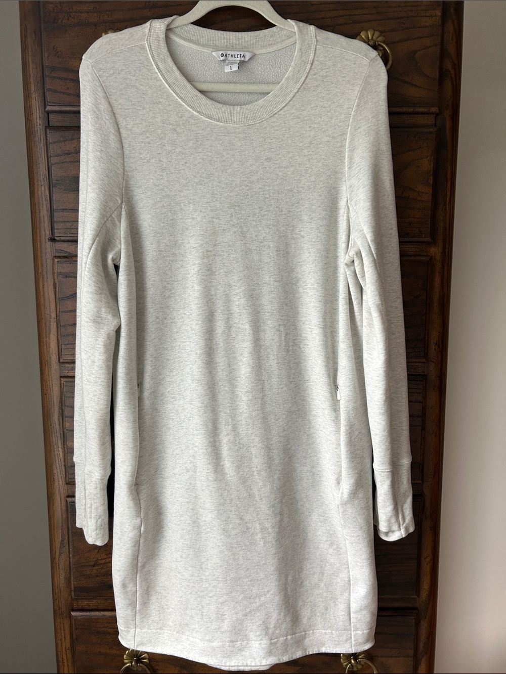 Athleta Coaster Luxe Sweatshirt Dress, Lt Heather Grey, Size L